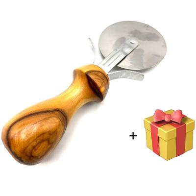 Pizzaschneider OLIVENHOLZ-ERLEBEN "Pizzaschneider mit Griff aus Olivenholz", silber, Klingenlänge 6,5cm, Edelstahl 18/10, Kochmesser, Ergonomischer Griff, scharfe Klinge zum leichten Schneiden der Pizza