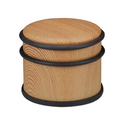 Relaxdays Türstopper, für schwere Türen & Fenster, Edelstahl & Gummi, Holzoptik, hoher Bodenpuffer, ∅ 9,5 cm, braun