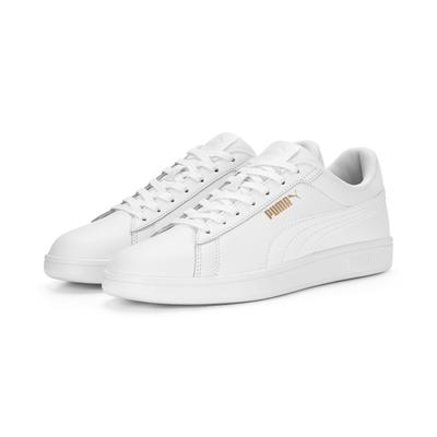 Sneaker PUMA "SMASH 3.0 L", Damen, Gr. 41, weiß (puma weiß, puma weiß, puma gold), unifarben, Schuhe Sneaker, mit sportlicher Optik, mit leicht profilierter Gummilaufsohle