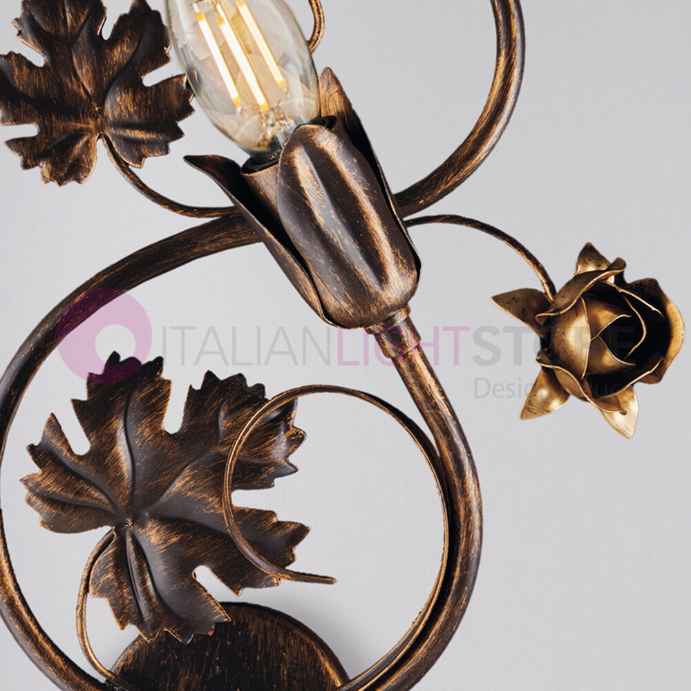 Gardena Applique A Parete Floreale Rustica In Ferro Battuto Marrone Oro