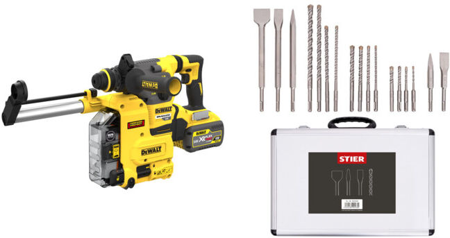 Set DeWalt Akku-Kombihammer SDS-plus 54V DCH335X2-QW + Stier SDS-Plus Bohrer & Meißelsatz, 17-teilig