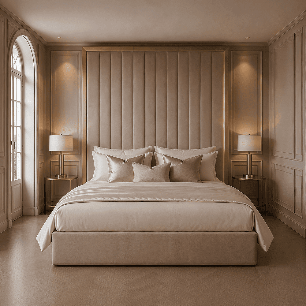 Valentina Praline & Gold Channelled Headboard, Double
