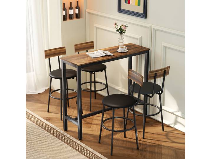 HOMCOM Table de Bar Rectangulaire Acier Marron Rustique Cuisine