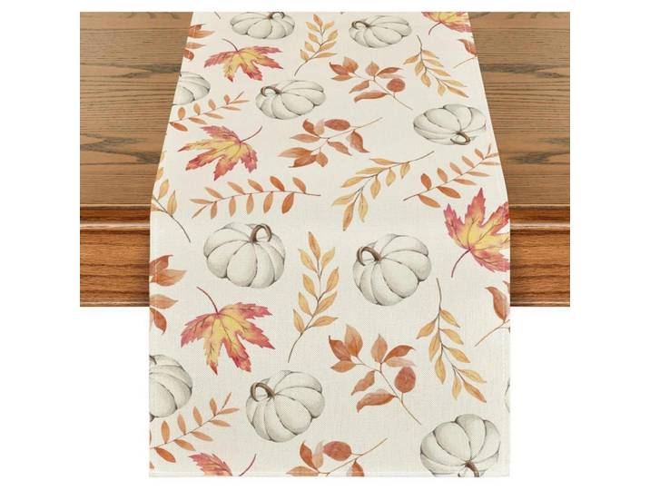 Tischläufer Herbstmotiv Kürbisse 40 x 240 cm, Creme, 40x1.5x240 cm, Heimtextilien, Wohntextilien, Tischwäsche, Tischläufer