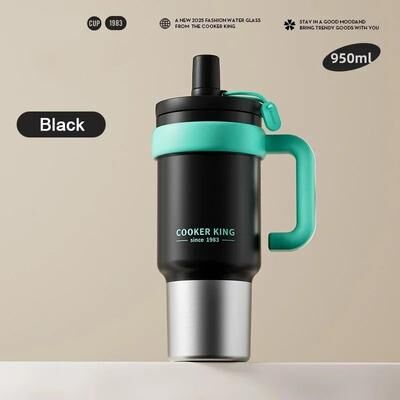 Uplift Essentials Stainless Steel Insulated Straw Thermos Cup black