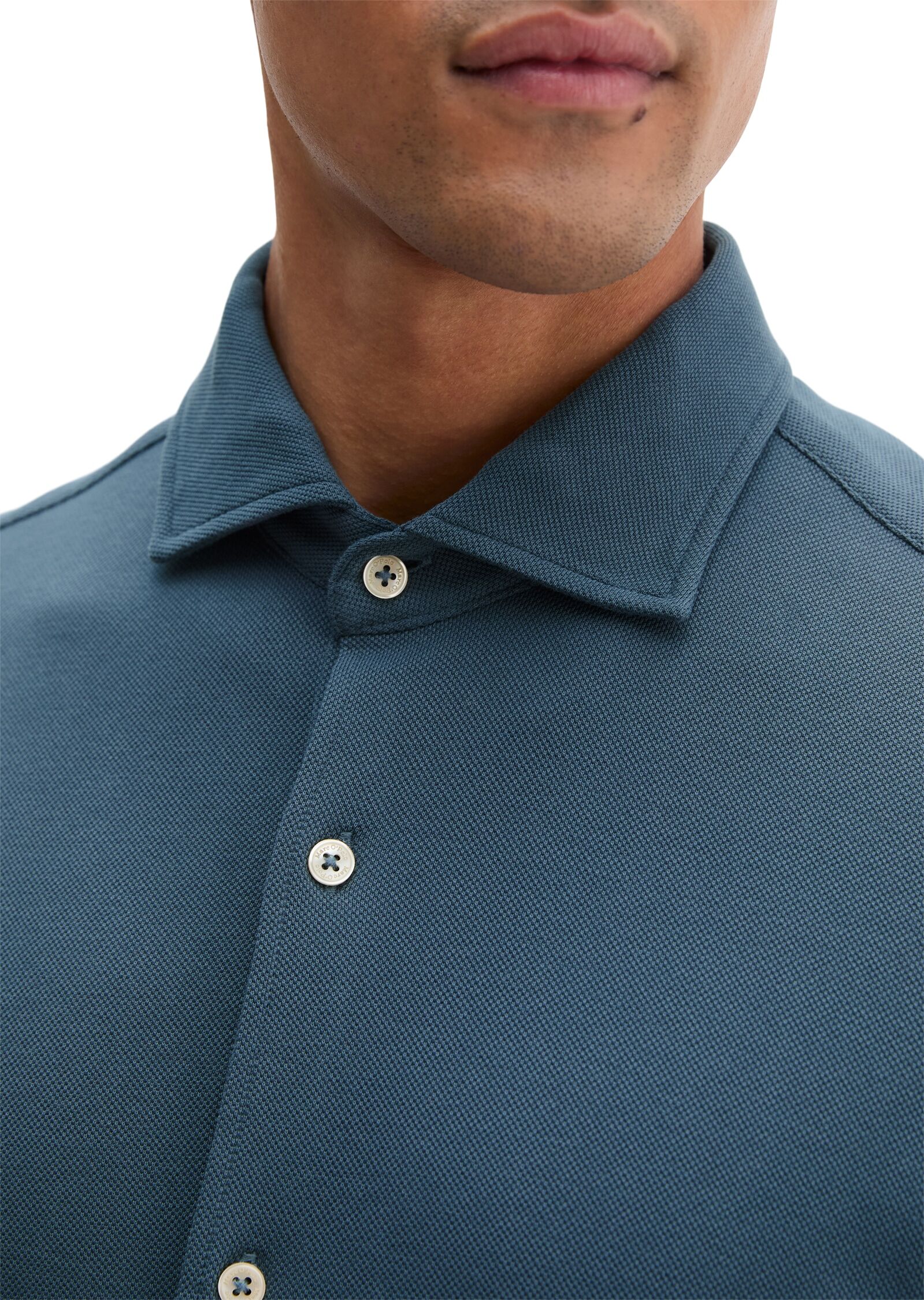 Marc O' Polo Langarmhemd MARC O'POLO, Herren, Gr. S, N-Gr, blau (storm), Piqué, Obermaterial: 100% Baumwolle, 2-Knopf-Manschette, Hemden Langarmhemd, Shaped Fit, mit feiner Piqué-Struktur storm S, N-Gr
