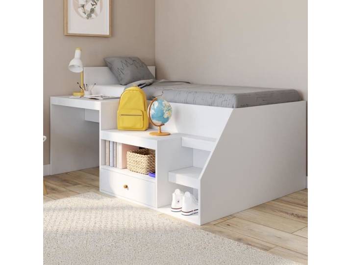 IDMARKET Lit combiné avec sommier bureau et rangement LEOPOLD 90 x 190 cm blanc