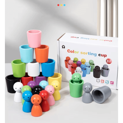Montessori Wooden Color Sorting Cups Toy Kids Matching & Cognitive Learning Game Montessori Wooden Color Sorting Cups Toy Kids Matching & Cognitive Learning Game