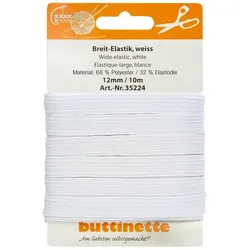 buttinette Gummiband "Standard-Elastik", weiß, Breite: 12 mm, Länge: 10 m
