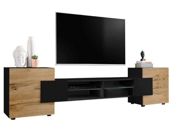 Meuble TV Merano Komodee - Noir Noir Wotan - sans LED - 230 x 53 x 35 cm