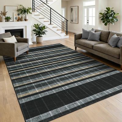 Garvee Classic Plaid Geometric Washable Living Room Rug