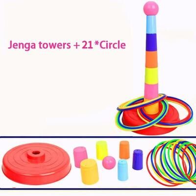 Inspired Finds Ring & Stack Play Tower Game Set Interactive Throw Circle & Layered Stack Toy For Kids 1xtower 21xrings
