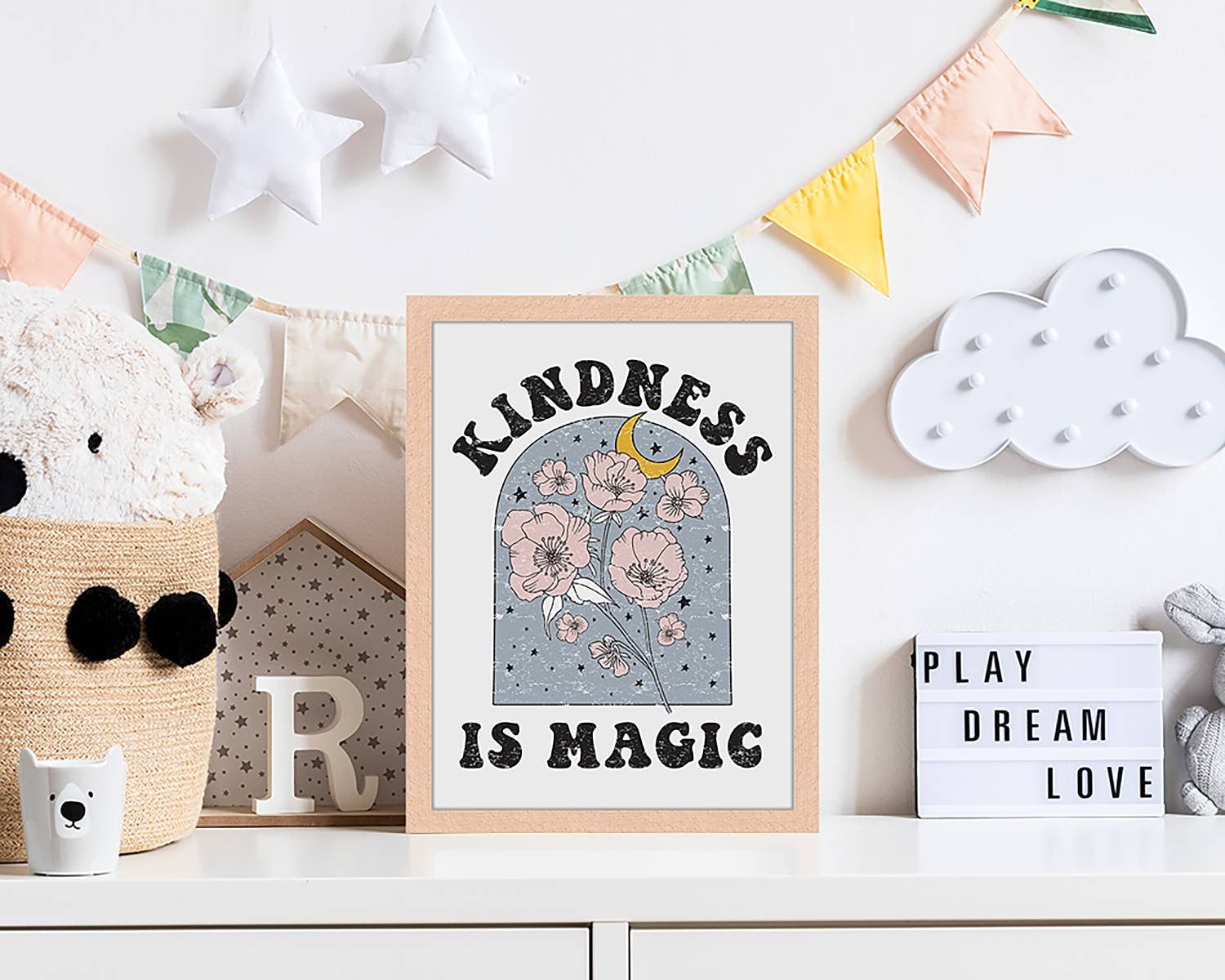 home24 Kindness paper poster met typografie en bloemen, multicolor, 33 x 43 cm