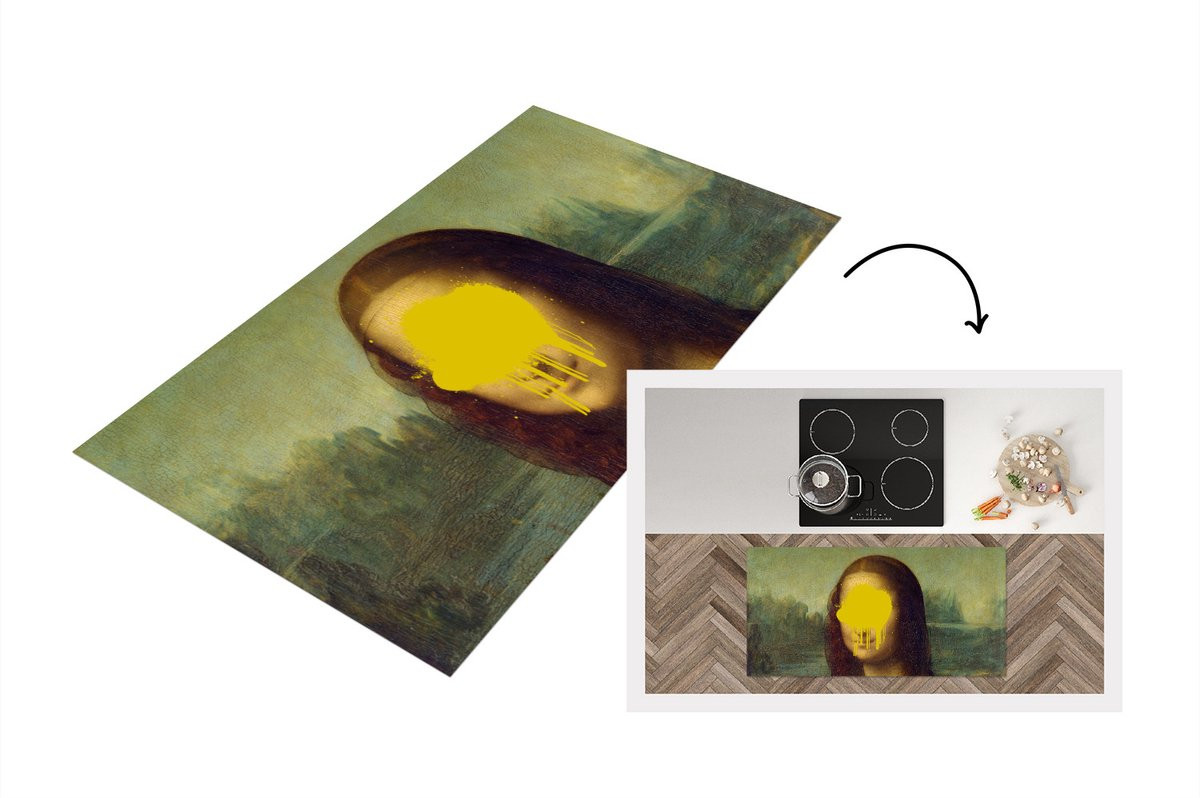 Keukenloper Mona Lisa Da Vinci - Geel - Vinyl - 120 x 60 cm