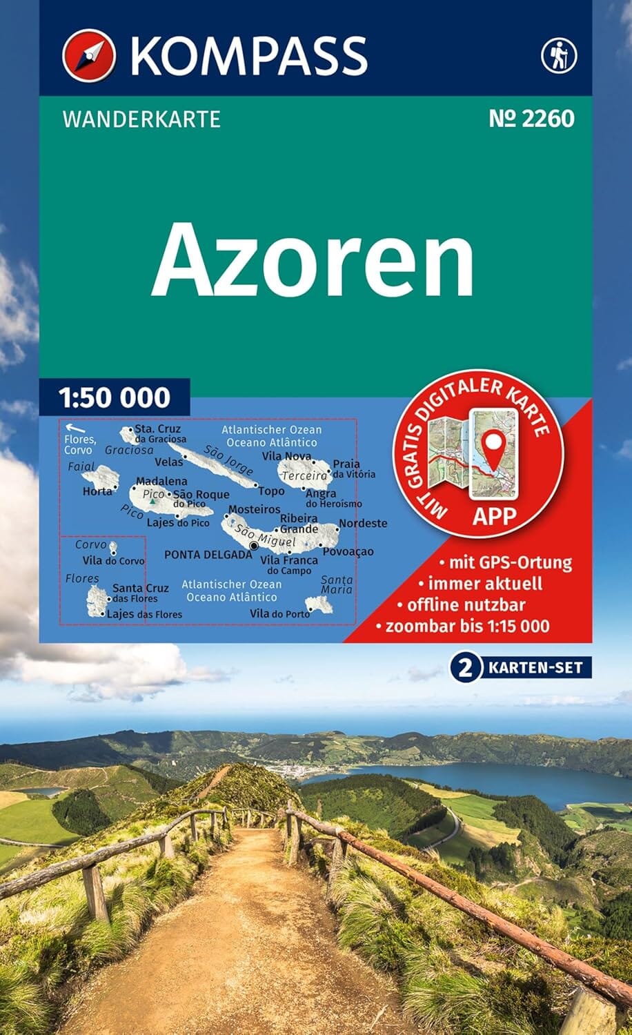 Carte de randonnée n° 2260 - Açores   Kompass