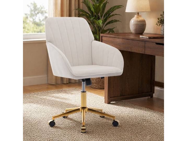 Chaise de bureau ergonomique blanche en velours hauteur réglable à roulettes