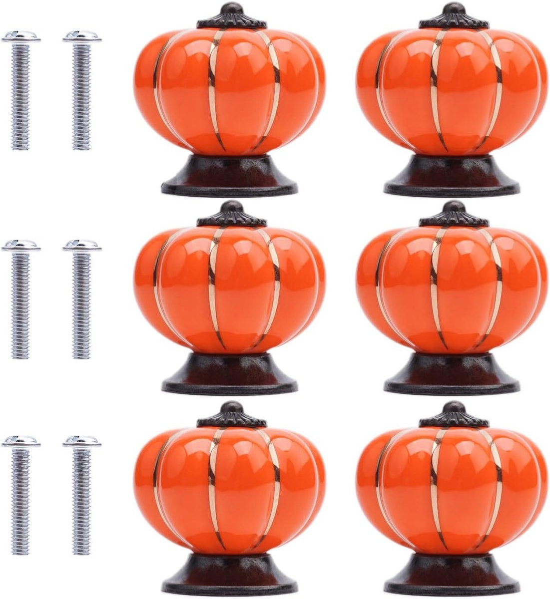 Set van 6 oranje keramische meubelgrepen in pompoenvorm voor het opknappen van meubels