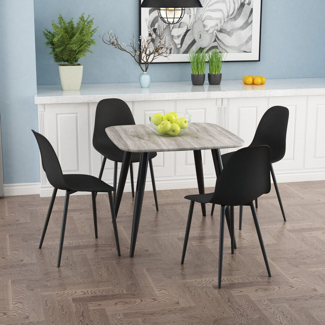 George Oliver Sisquoc 800mm Square Table & 4 Fabric Chair Set Platinum/Grey 4