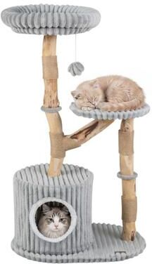 Costway Solid Wood Cat Tree 41 Inch with Real Branches & Scratching Posts and Cozy Bed-Gray