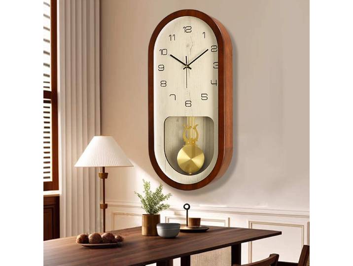 Horloge de salon de luxe légère, grand horloge à pendule en bois massif, horloge silencieuse, murale simple, artisanat décoratif rétro