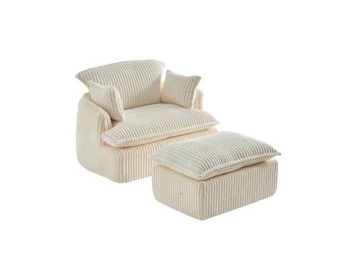 Softa Einzelsofa mit Fußstütze, Cord-Stoff Komfortables Dekompressions-Box-Sofa, tragbares Wraparound-Gefühl für kleinen Raum, geeignet für Schlafzimmer, Wohnung, Büro, kleines Haus Beige