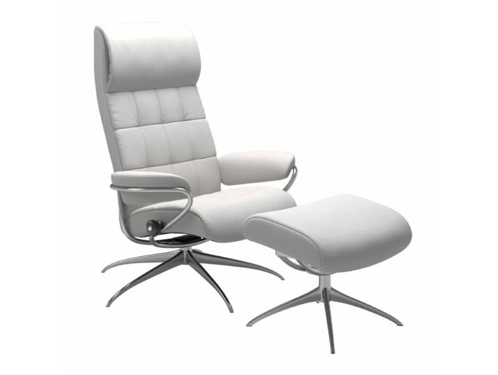 Stressless London Relaxsessel High Back Star - Leder Batick Snow - Metall chromfarben - inkl. Hocker Modern, Skandinavisch, Zeitlos