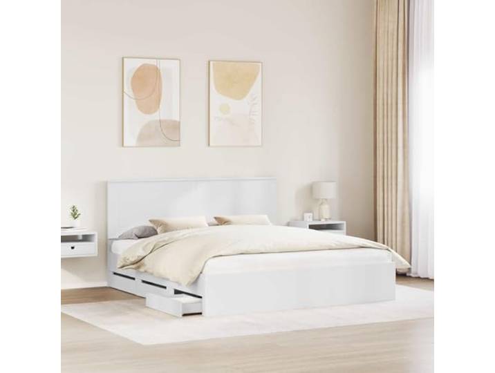 KTHLBRH Bettgestell weiß 180 x 200 cm aus technischem Holz Modernes Design, versteckter Behälter, feste Latten, einfache Montage für Zimmer