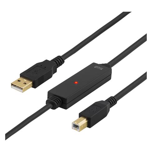Deltaco Cable USB 2.0 "AB", 10m, active, black (10 m, USB 2.0) (USB-EX10MB)