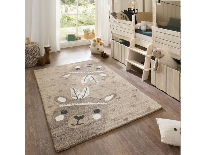 Kinderteppich THEKO Gaia Kids Alpaca , sand, B:120cm H:10mm L:180cm, Schurwolle, Teppiche, Kinderteppich, hangetuftet, reine Schurwolle, Motiv Alpaca, Kinderzimmer