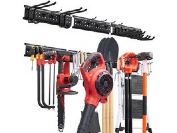 VEVOR Gerätehalter Wandhalterung Werkzeughalter 1257,3mm 272kg Belastbar, Zur Wandmontage, Kohlenstoffstahl, 3 Schienen & 12 Haken, Mit Schrauben & Dübeln, Werkzeugorganizer für Garage Keller Garten