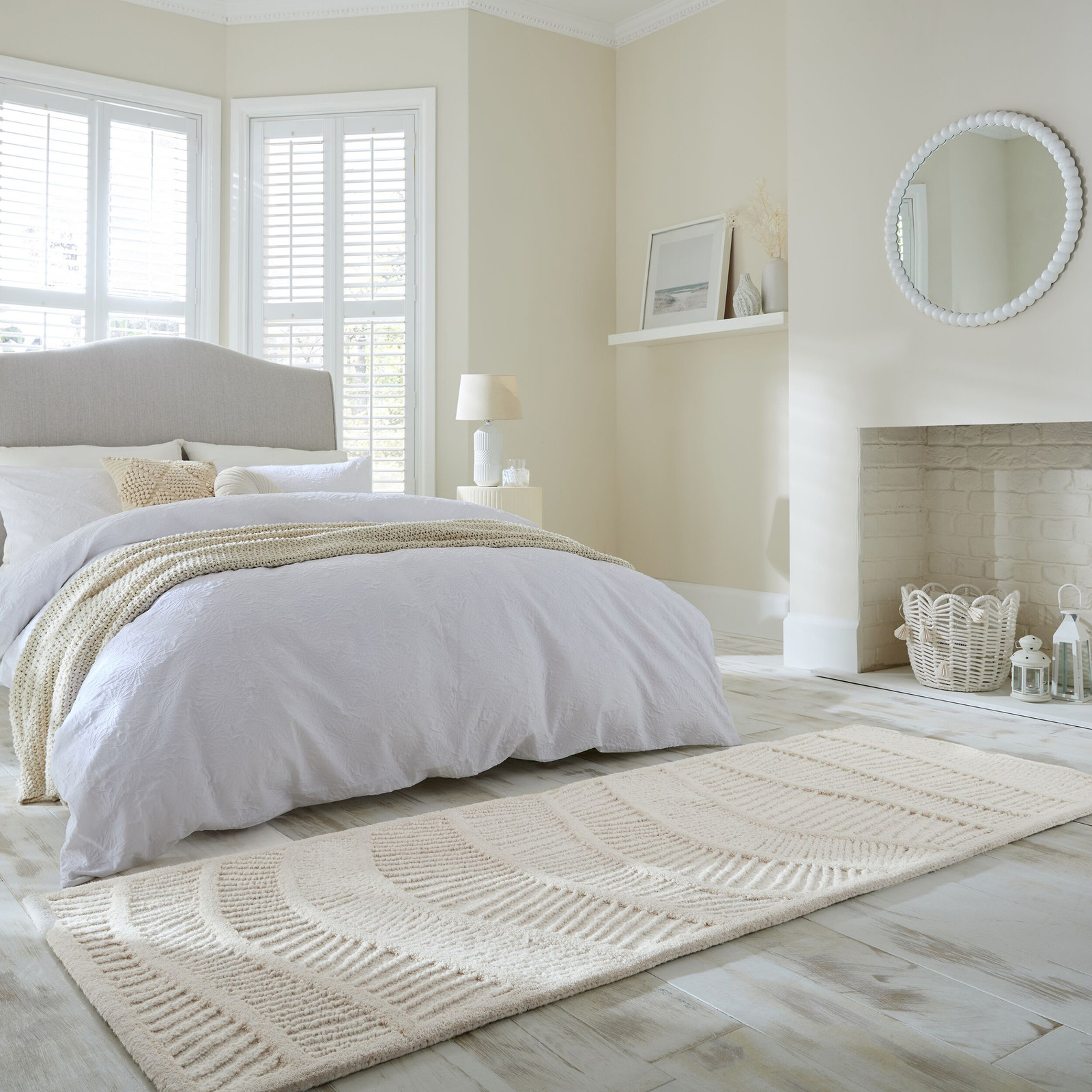 home24 Loper Sculptured Wave Vloerkleed Wit 80 x 300 cm