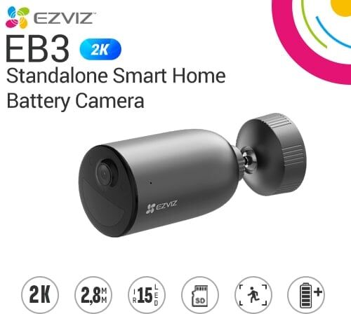 EZVIZ EB3 Telecamera 2K,Wi-Fi,batteria 5200mAh,colorVue,audio bidirezionale,supporta memoriaSD