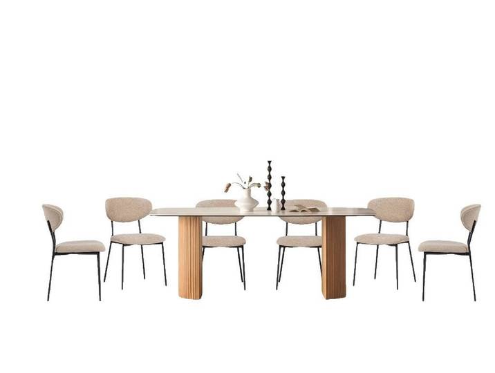 Vintagehaus Essgruppe Travertin Tisch Roma + Esszimmerstühle Kjeld