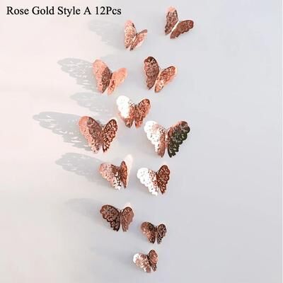 Uplift Treasures 3D Mirror Butterfly Wall Stickers Decor 12pcs Rose Gold A