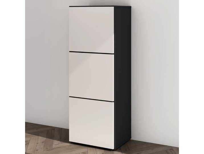 Mai & Mai Armoire à Chaussures Commode à Chaussures Entrée Meuble à Chaussures Gris Noir Mat + Blanc Mat 45x36x120 cm ACH2