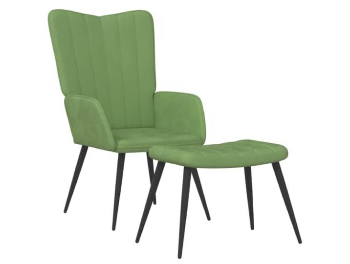 Relaxsessel mit Hocker Hellgrün Samt Stahlgestell, Schaumstoffpolsterung, gerade Ziernaht, weicher Samtbezug, Wohnzimmer