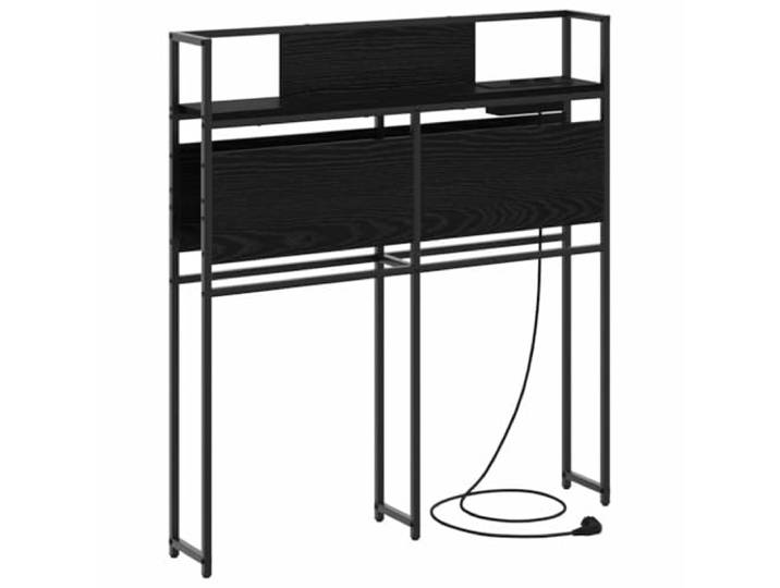 Makastle Stauraum-Kopfteil Schwarz Eichen-Optik 80x15x98 cm Holzwerkstoff & Stahl