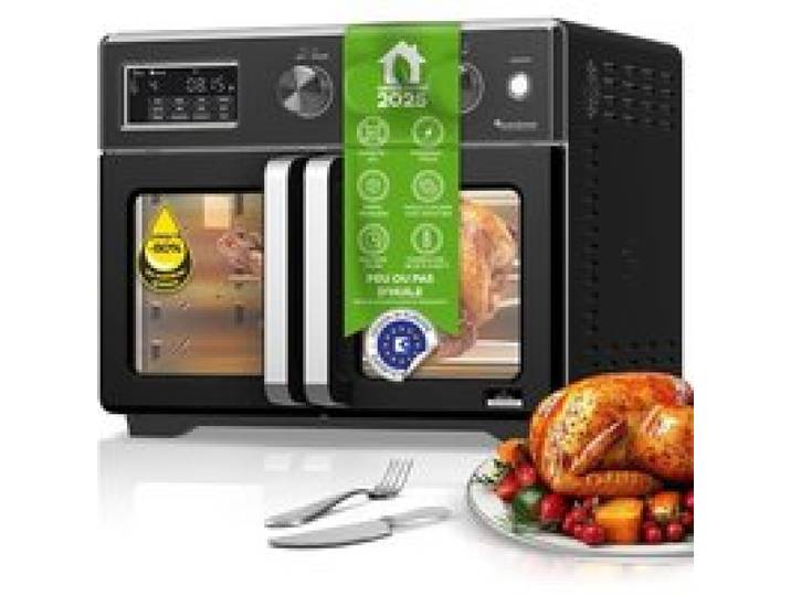 TurboTronic Mini four 4 en 1 Friteuse à air chaud XXL 32 L avec tournebroche et accessoires