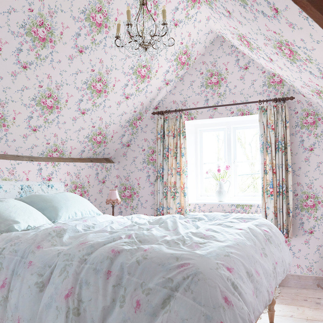 Shabby Chic by Rachel Ashwell by Rachel Ashwell Garden Floral 10m x 52cm Wallpaper Roll Pink/Blue 1,000cm L