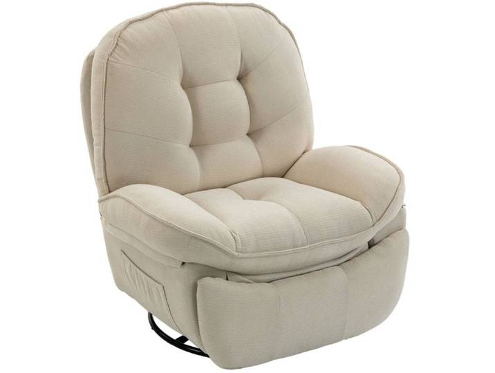 ROVRYN Fauteuil relax manuel pivotant 360° et basculant inclinable 145° chenille polyester blanc crème