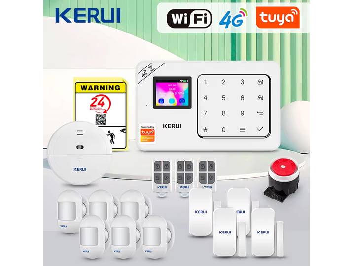 Alarme domestique KERUI compatible avec Alexa/Google Assistant, alarme de sécurité domestique 4G/WiFi, fonctionne avec Tuya, protection anti-intrusion sans fil 433mhz