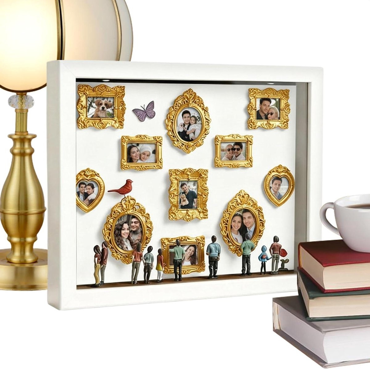 Mini Museum Lijsten Herinneringen Display met Verlichting - Wit - 31.4 cm