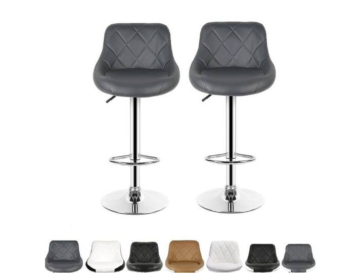 2X Tabouret de bar avec dossier et repos-pieds - Chaises de Bar en PU - Siège Pivotant et Hauteur ajustable - Gris