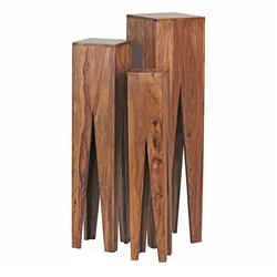 BEISTELLTISCH 3er Set Massivholz Handgefertigt Giraffenbeine, Braun 25x25x100 cm