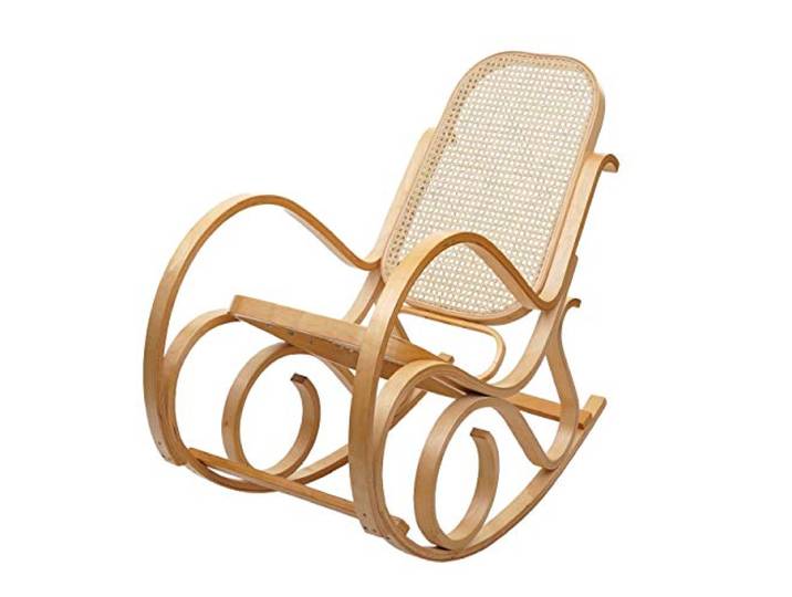 Mendler Schaukelstuhl M41, Massiv-Holz Rattan - Eiche-Optik Schwingsessel, Fernsehsessel, FSC®-Zertifiziert