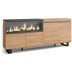 SKRAUT HOME Sideboard, Schrank, Küche, Sideboard, Dielenschrank, 210, 4 Türen, XXL Elektrokamin, Industriedesign, Modern, Eiche _ 418_4