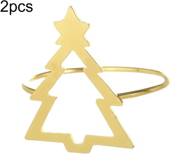 Uplift Curations Christmas Curtain Rings Hollow Out Xmas Tree Curtain Holder And Golden Serviette Buckles For Holiday Table Decor 2pcs Gold