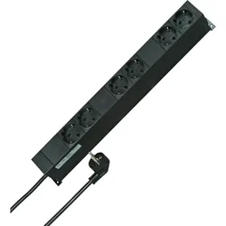 Kopp 931615016 PROFIversal 6-fach, Schutzkontakt Steckdosenleiste, 3 beleuchtete Schalter Frontseite, 6 Steckplätze rückseitig, 19”, 2m