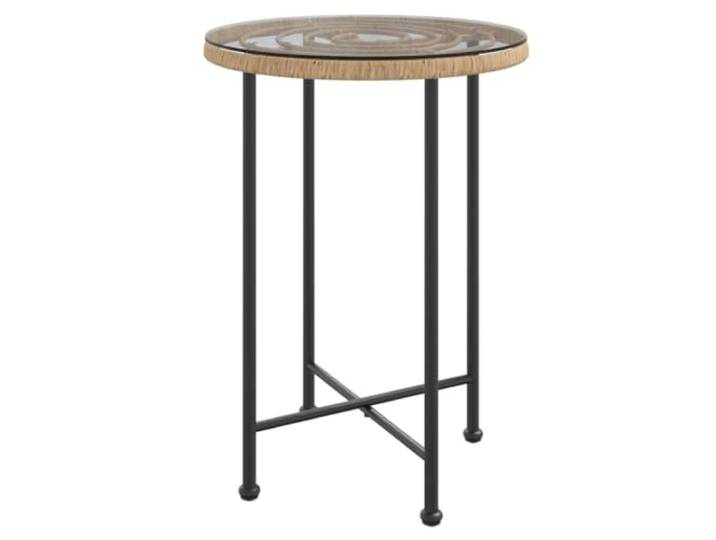 Esstisch Ø55 cm Hartglas und Stahl Runder Bistrotisch,Stahlrahmen,PE-Rattan Struktur,UV-beständig,leicht zu reinigen,Fußkappen