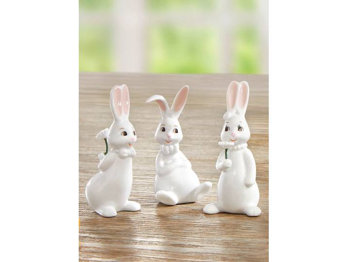 Goebel Minihasen, 3er-Set, Weiss, Minihasen, 3er-Set mit Blumen